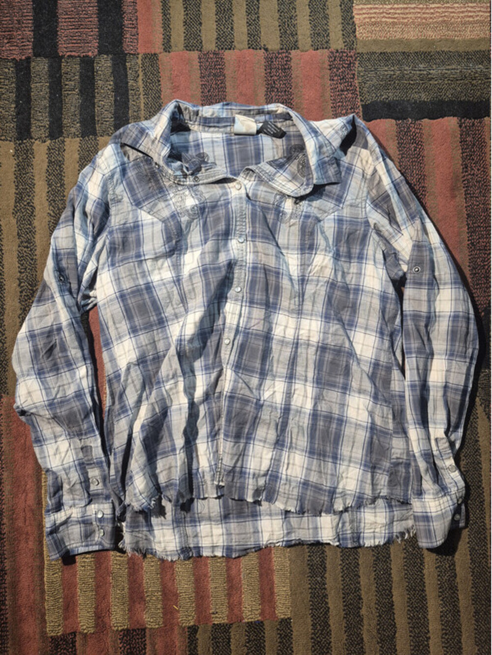 Harley-Davidson Plaid Shirt 2XL Blue Gray Embroidered Cross